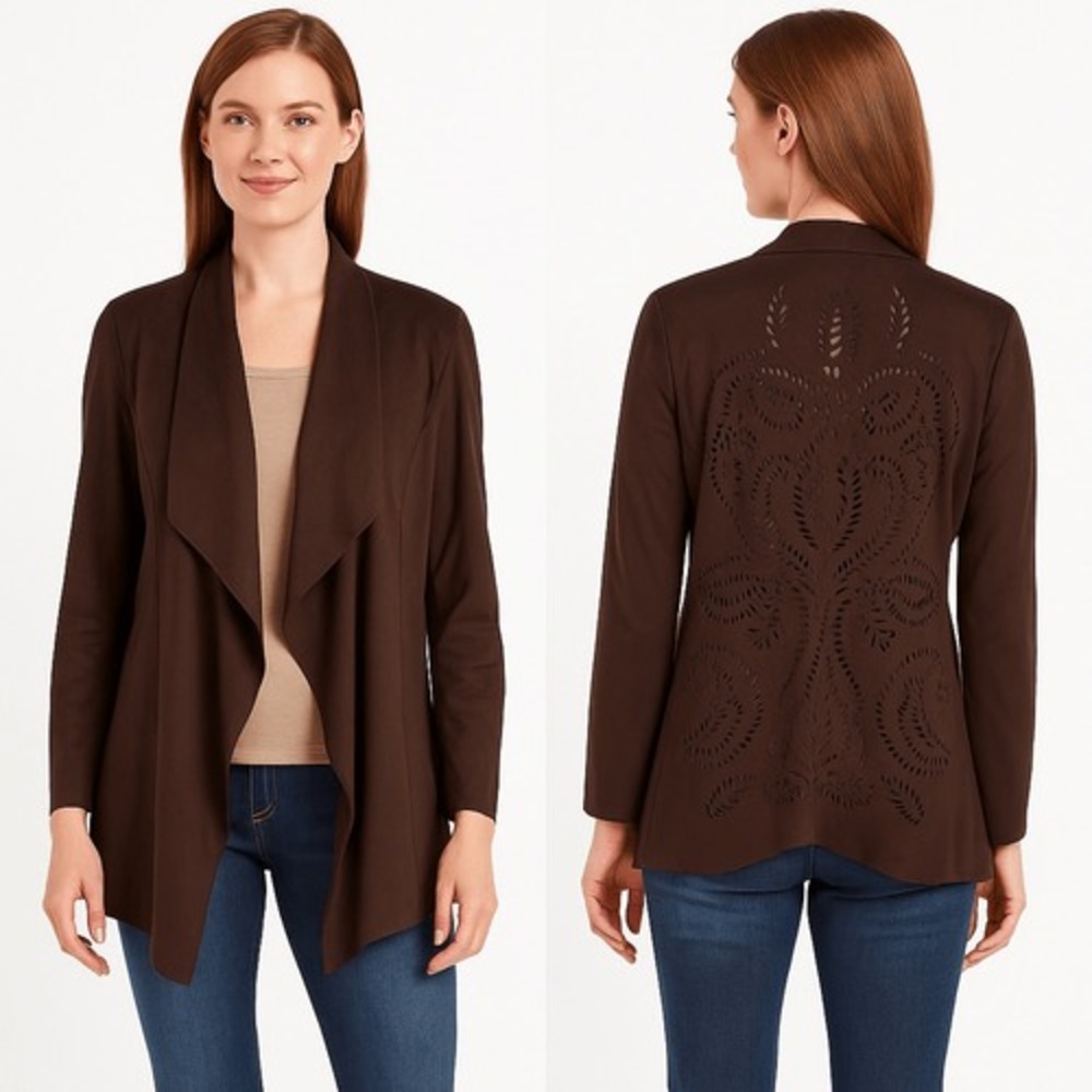 Soft Surroundings Robin Faux-Suede Jacket Burnt Hickory Brown Laser-Cut Large - Picture 9 of 9